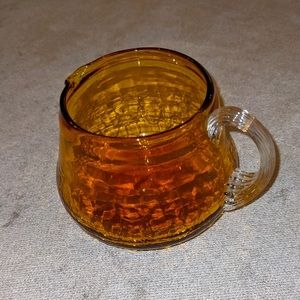 Pilgrim 70's Vintage Amber Crackle Glass Clear Loop Handle Creamer Handblown EUC